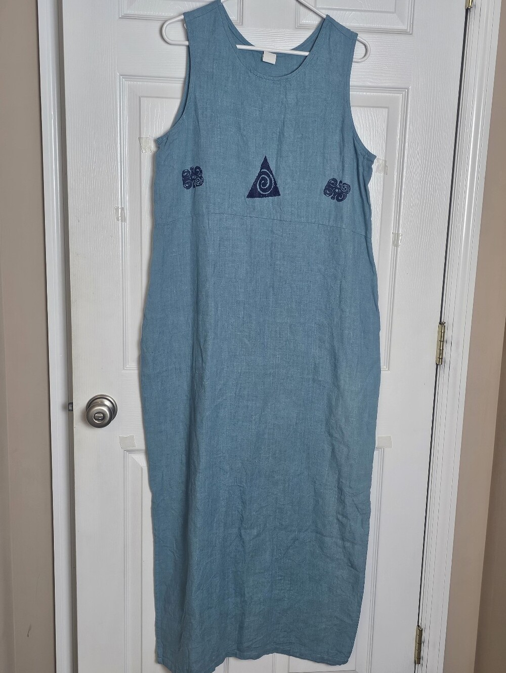 Vintage Blue‎ 100% Linen Maxi Jumper Dress Size 10 Spring Summer Beach Vacation
